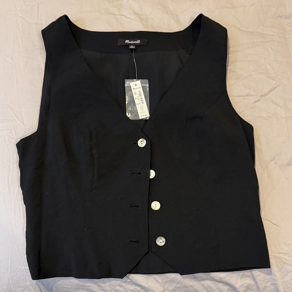 Madewell Black Button-Front V-Neck Vest